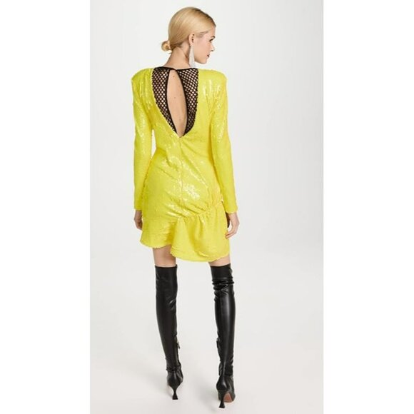 NEW Brogger Diana Neon Yellow Sequin Mini Dress Black Mesh Street Wear Glam - Picture 2 of 15